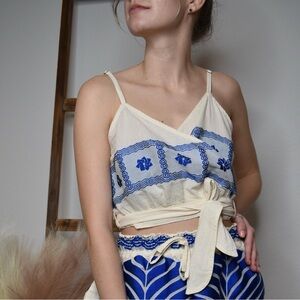 Elegant Cream and Blue Embroidered Camisole